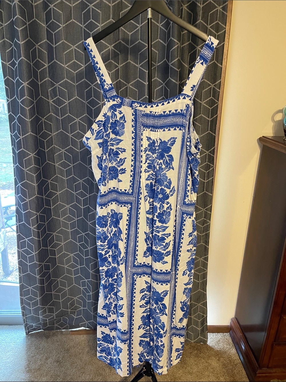 Sonoma Blue & White Floral Maxi Dress with Spaghetti Straps